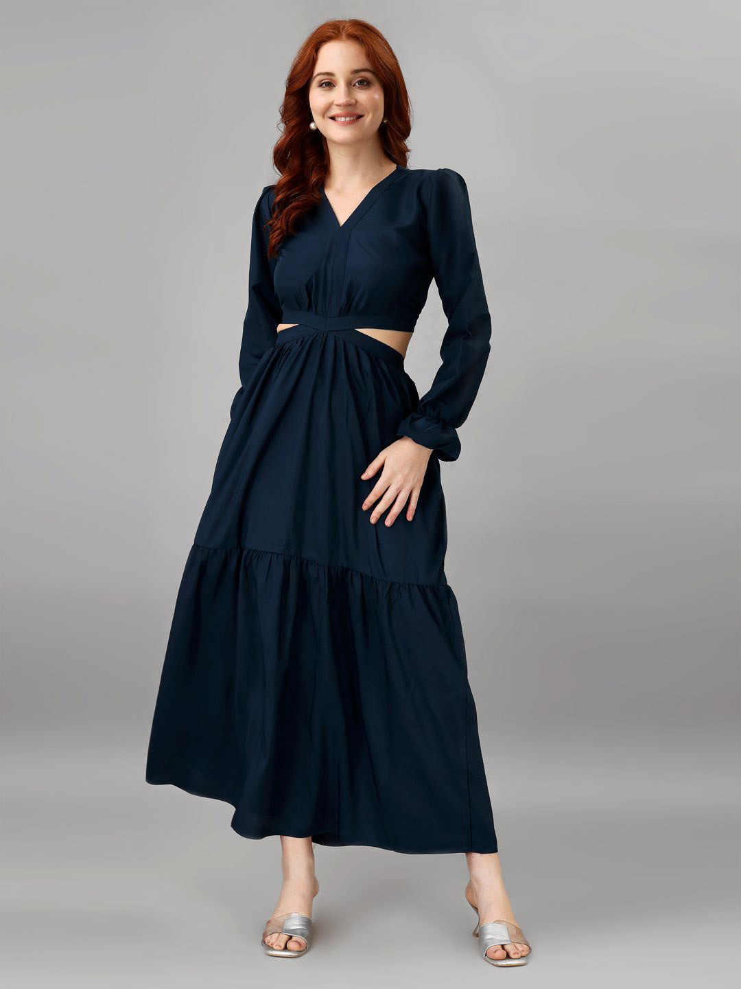 

Femvy Women Solid Fit & Flare Maxi Dress, Blue