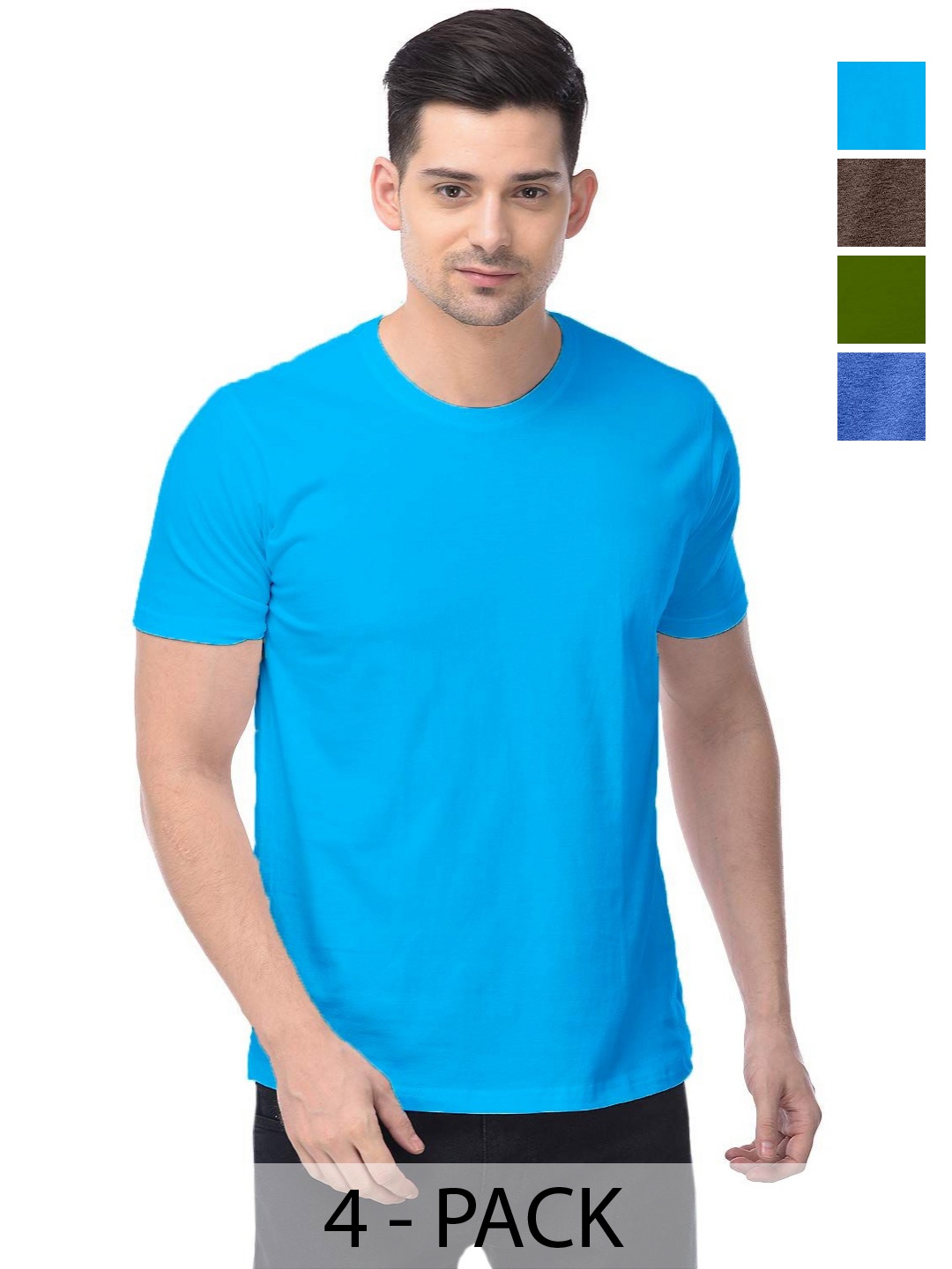 

COLOR CAPITAL Unisex Pack Of 4 Cotton T-Shirts, Teal