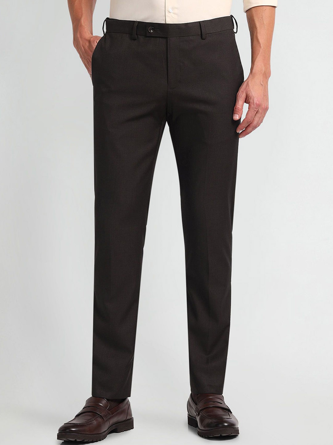 

Arrow Men Solid Classic Slim Fit Trousers, Brown