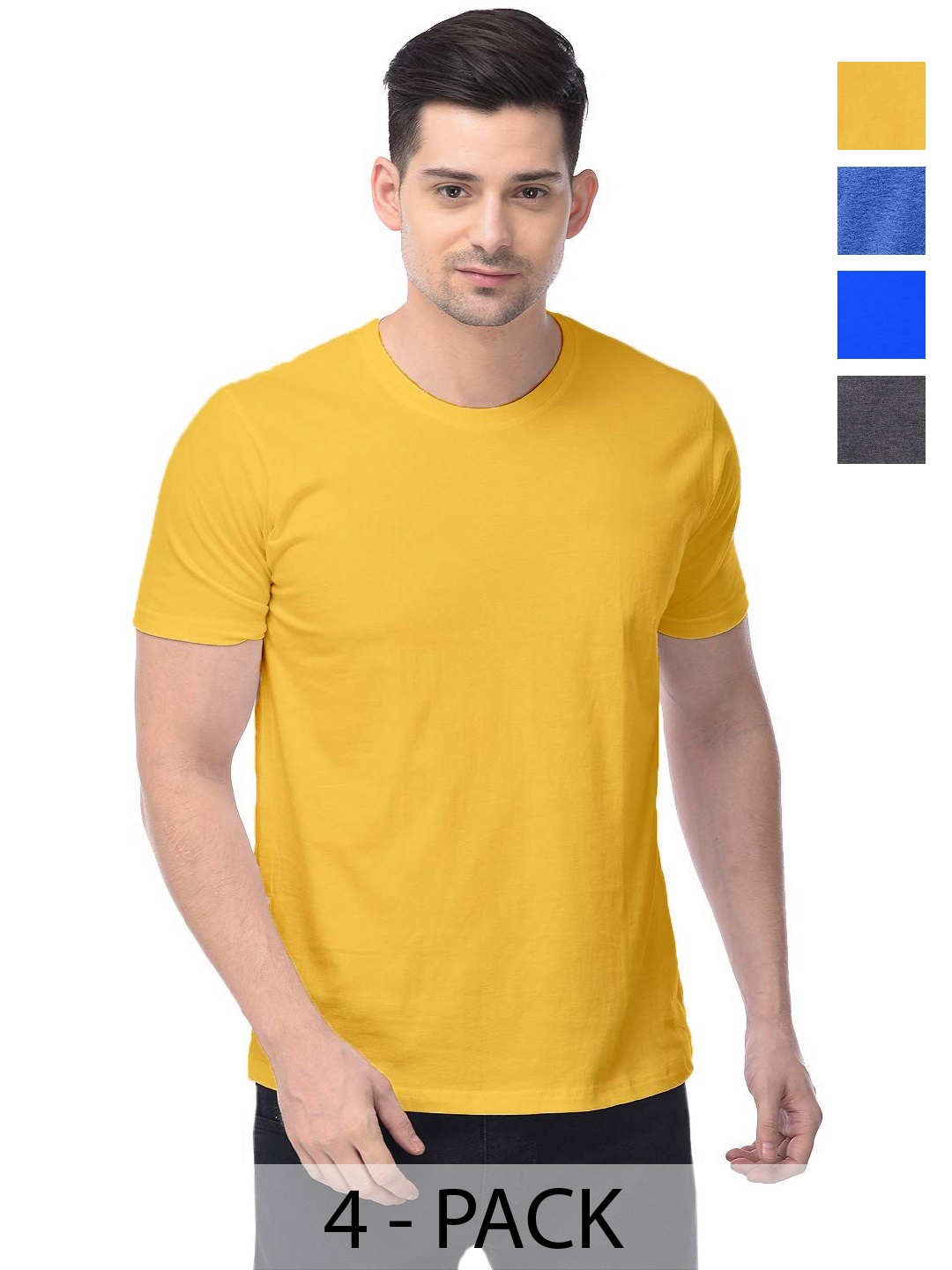 

COLOR CAPITAL Unisex Pack Of 4 Solid Round Neck Cotton T-shirts, Yellow