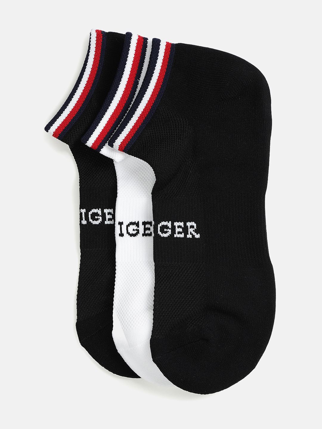 

Tommy Hilfiger Men Pack Of 3 Printed Ankle Length Socks, Black