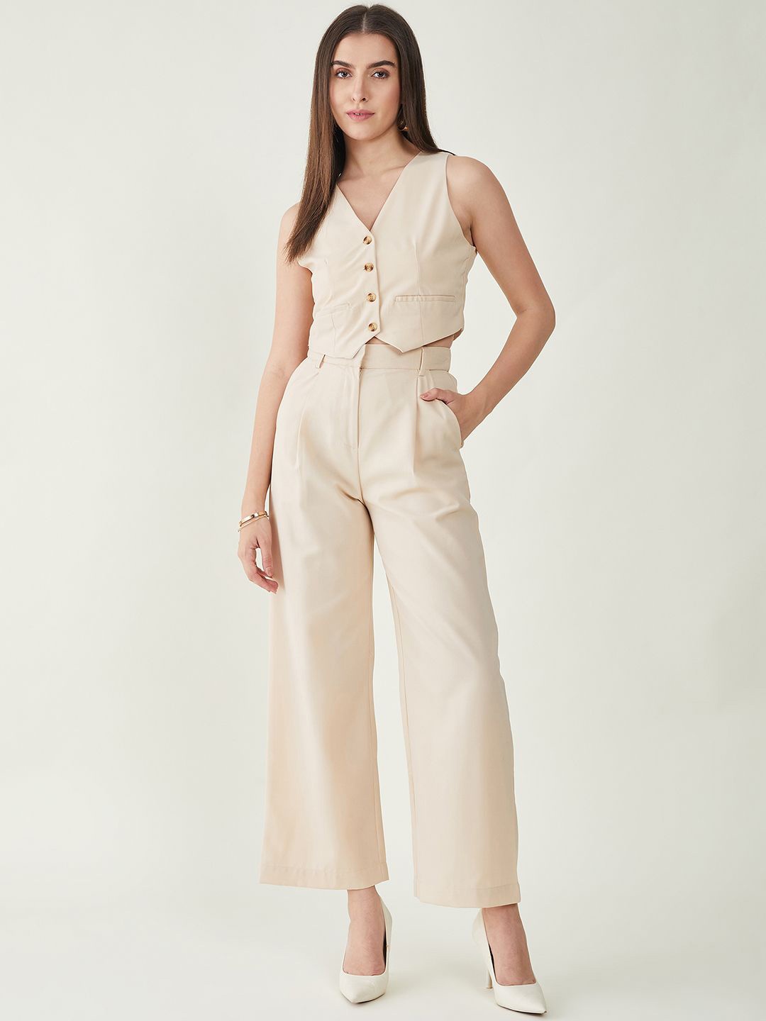 

JUNE & HARRY Cropped Casual Waistcoat, Beige