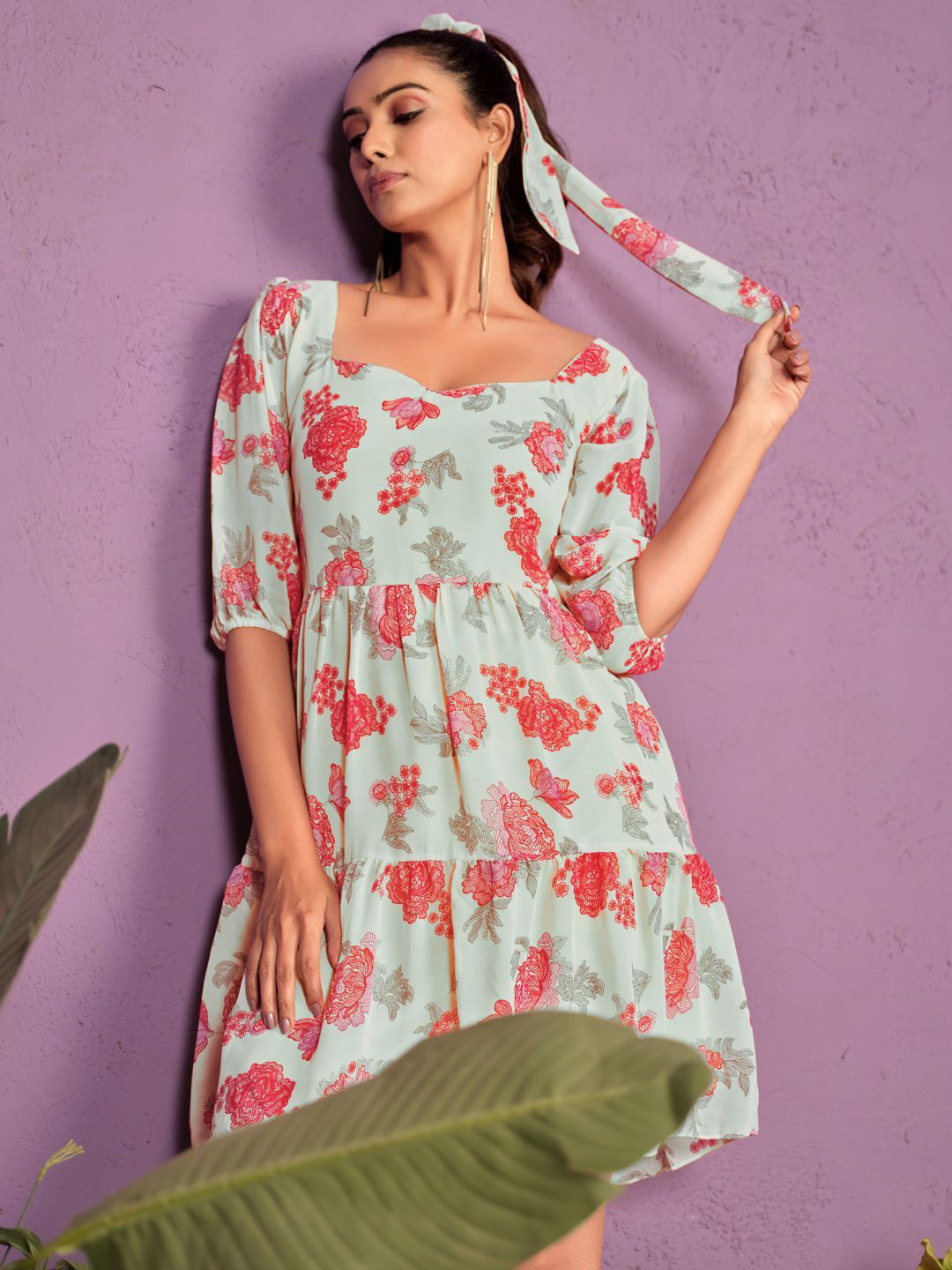 

KALINI Women Floral Printed Fit & Flare Dress, Blue