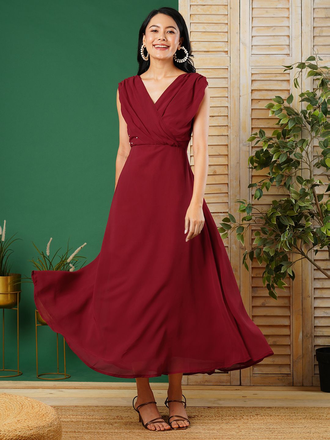 

CARTYSHOP Georgette A-Line Maxi Dress, Maroon