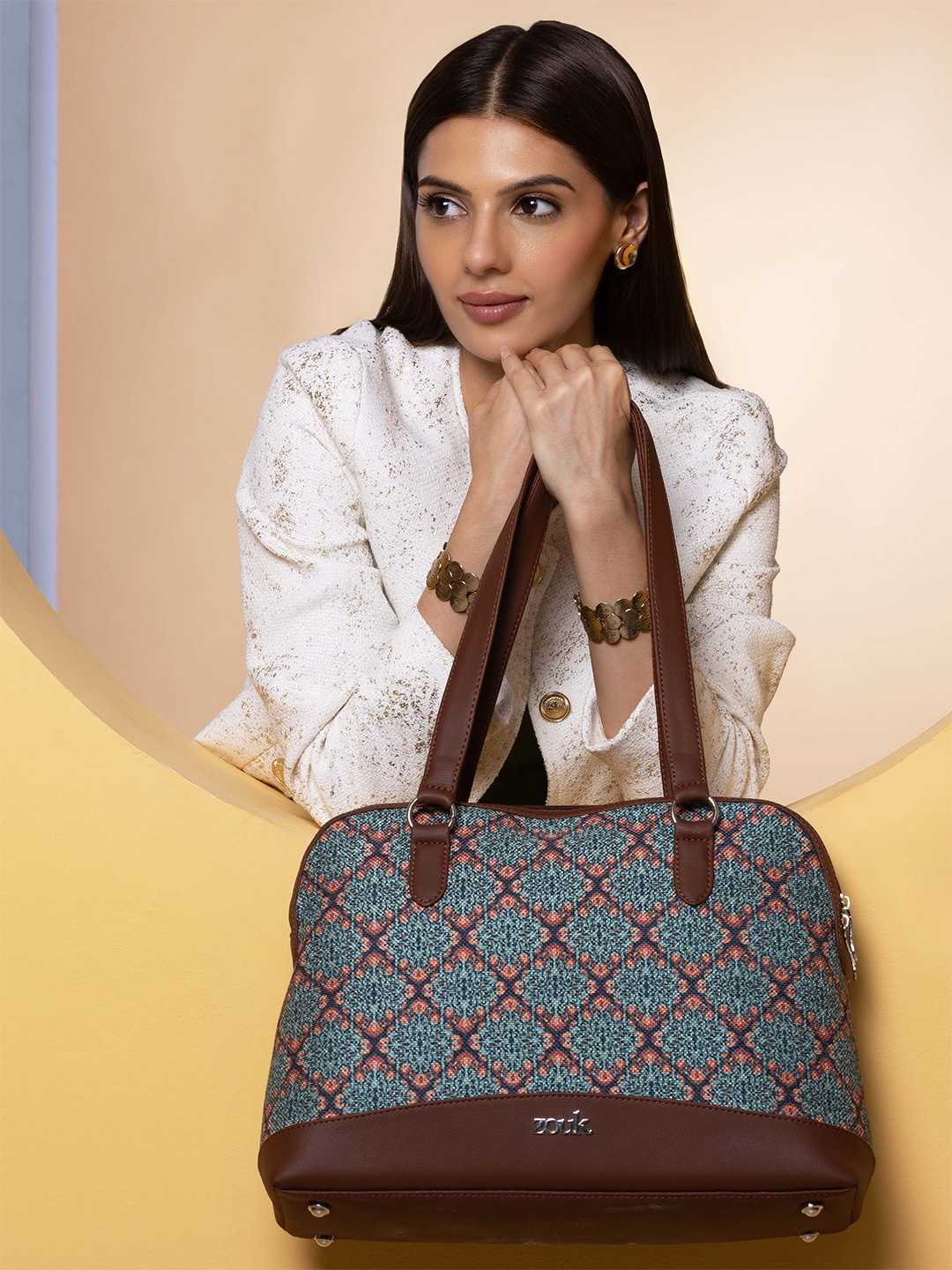 

ZOUK Ethnic Motifs Printed Structured Shoulder Bag, Green