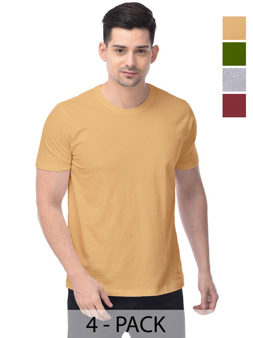 

COLOR CAPITAL Unisex Pack Of 4 Cotton T-Shirts, Peach