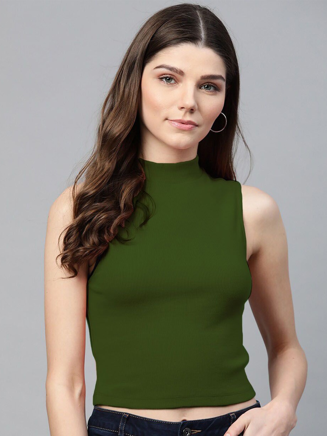

Nalax Designs Women Solid High Neck Top, Olive