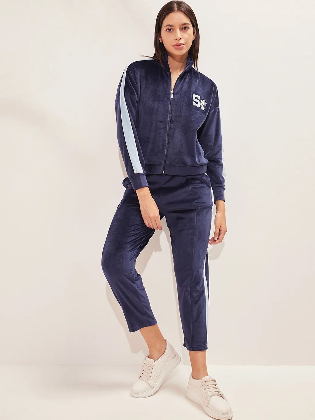 

Sweet Dreams Mock Collar Long Sleeves Track Suit, Navy blue