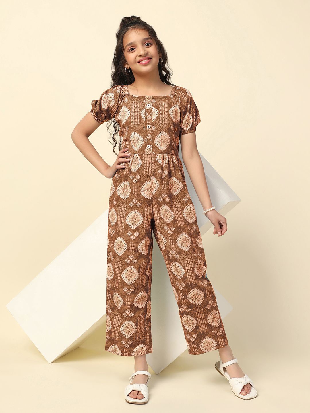 

FASHION DREAM Girls Printed Basic Jumpsuit, Mustard