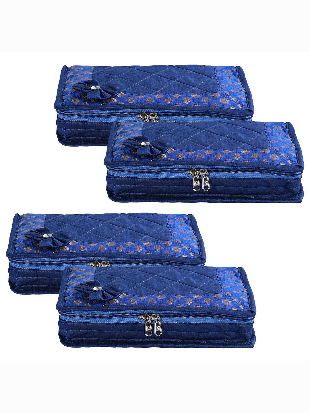 

Kuber Industries Blue 4 Pieces Floral Embroidered Jewellery Organisers