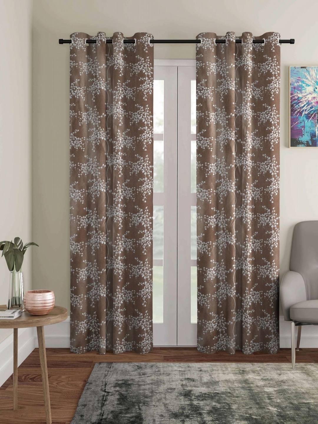 

Myntra Elegant Homes Brown & White 2 Pieces Floral Room Darkening Door Curtain