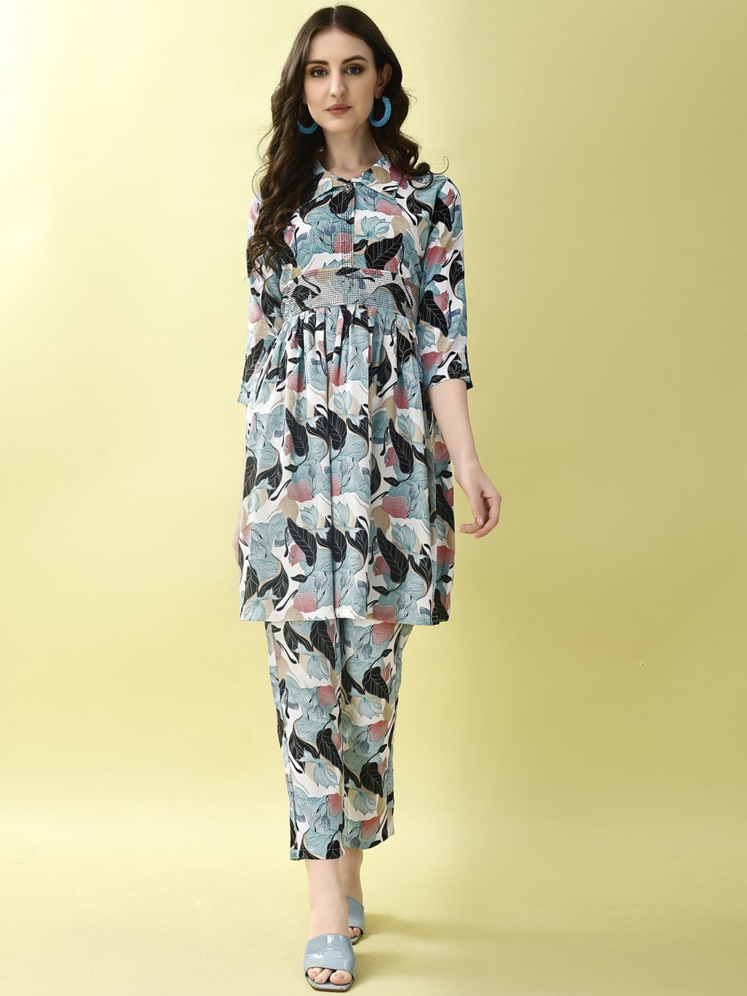 

WILNERCROWN Printed Cotton Tunic With Trousers, Blue