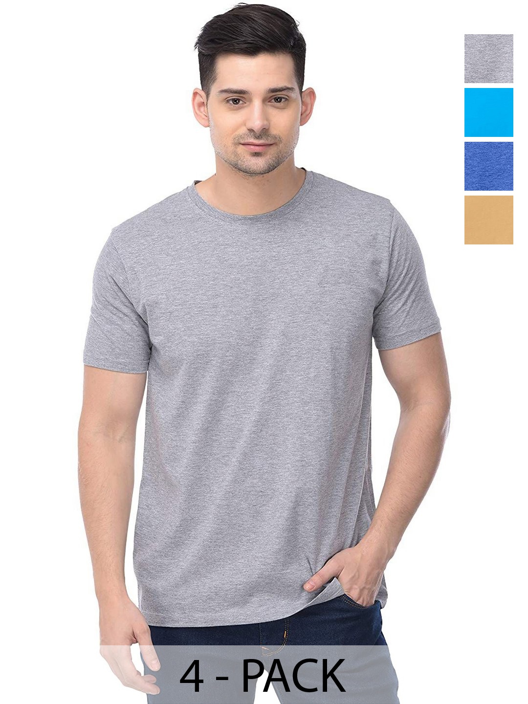 

COLOR CAPITAL Unisex Pack Of 4 Cotton T-Shirts, Grey