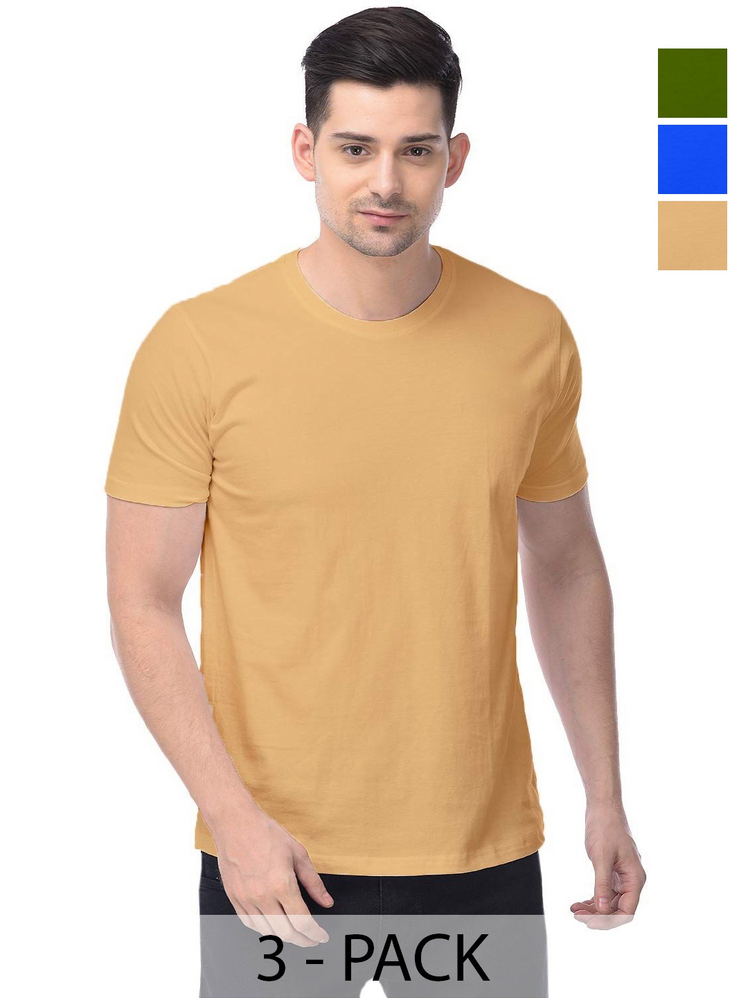 

COLOR CAPITAL Unisex Pack Of 3 Solid Round Neck Cotton T-shirts, Na