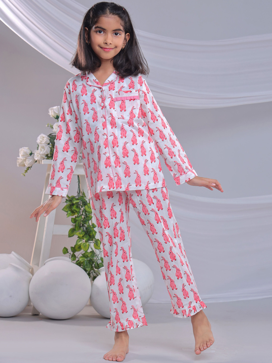

misbis Girls Printed Night suit, White