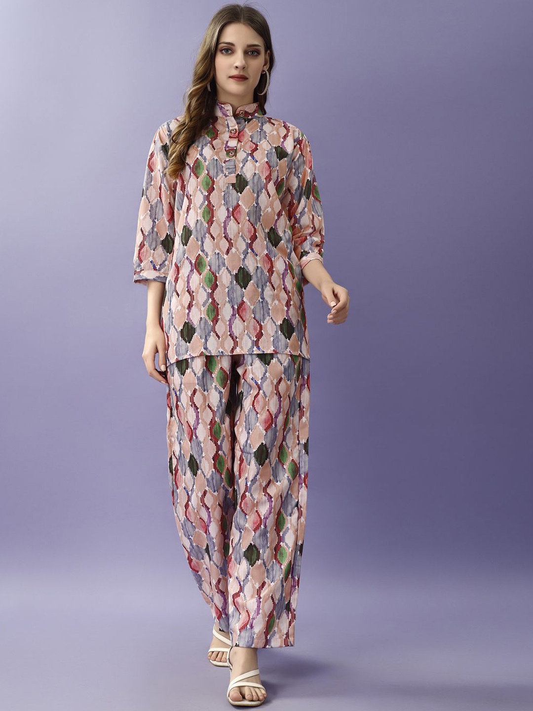 

WILNERCROWN Printed Cotton Tunic With Trousers, Grey