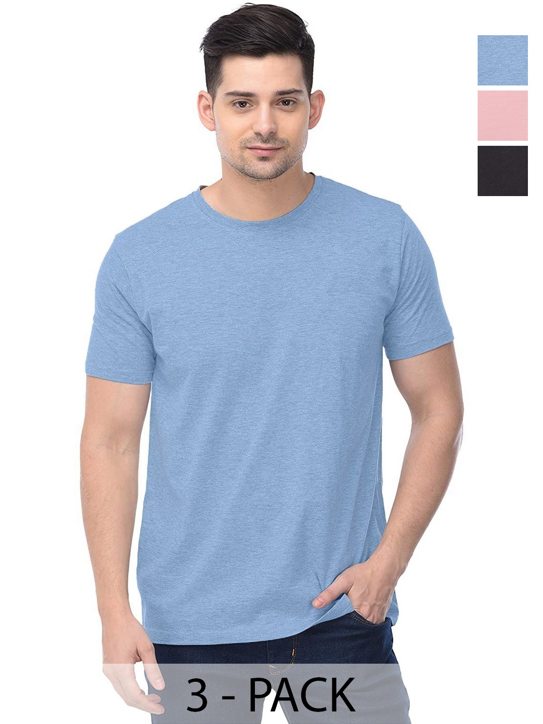 

COLOR CAPITAL Unisex Pack Of 3 Solid Round Neck Cotton T-shirts, Na