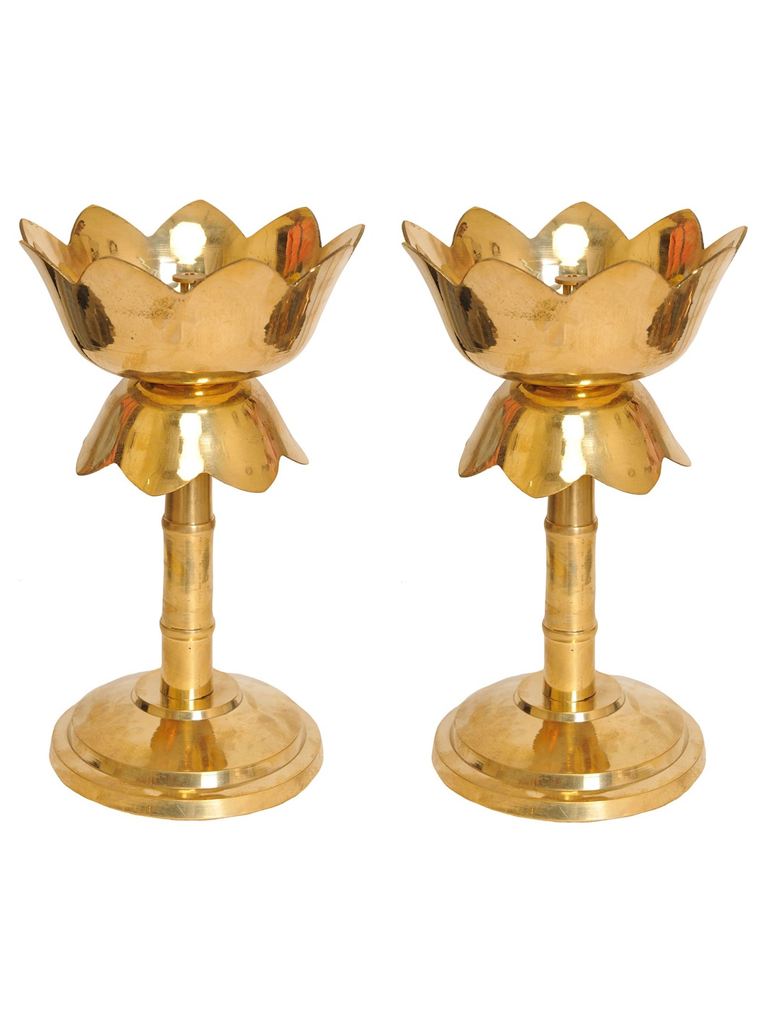 

Exotic India 9" Brass Lotus Shaped Lamps, Gold