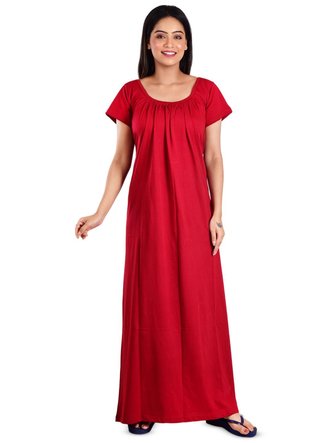 

DUI KONNA Solid Maxi Nightdress, Maroon