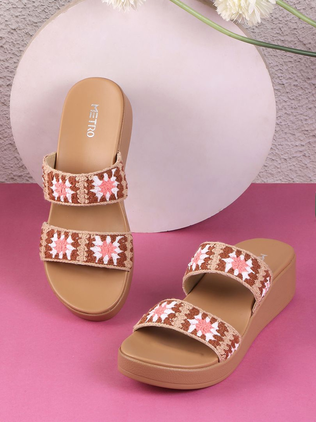

Metro Synthetic Open Toe Comfort Heel Sandals, Beige