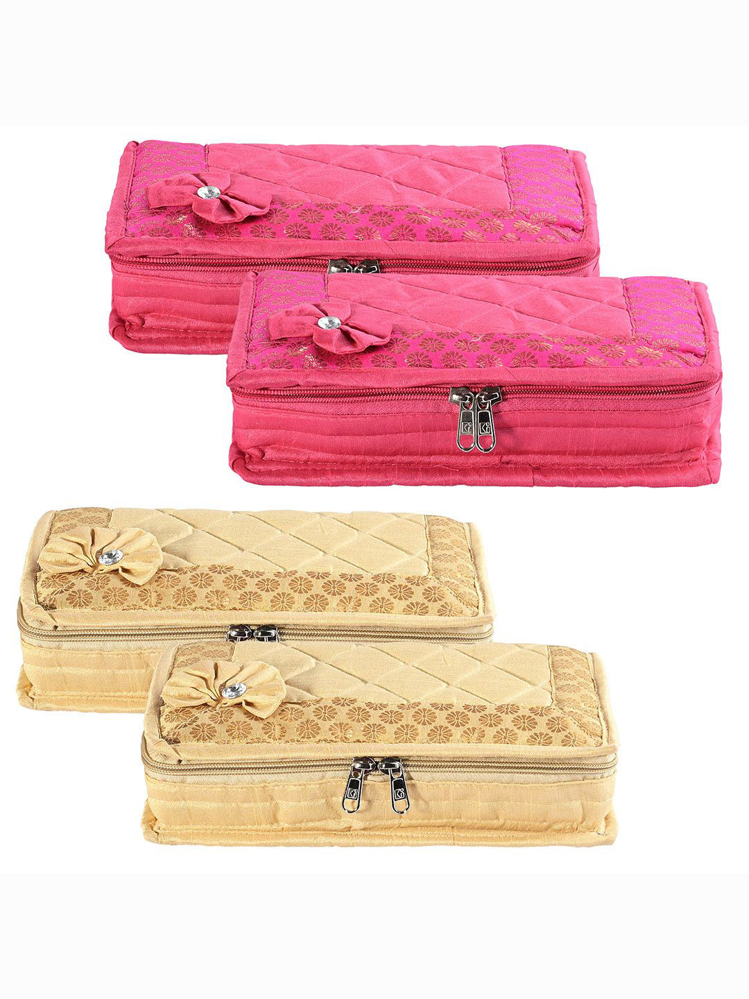 

Kuber Industries Gold Toned & Pink 4 Pieces Self Design Jewellery Organisers