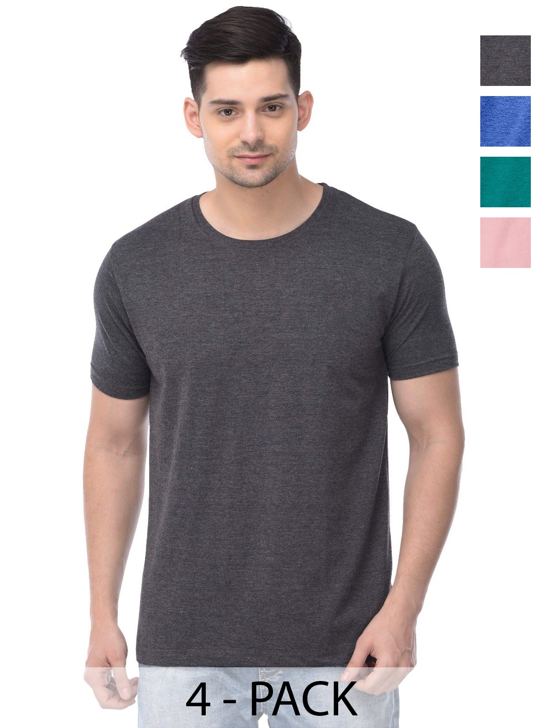 

COLOR CAPITAL Unisex Pack Of 4 Cotton T-Shirts, Grey