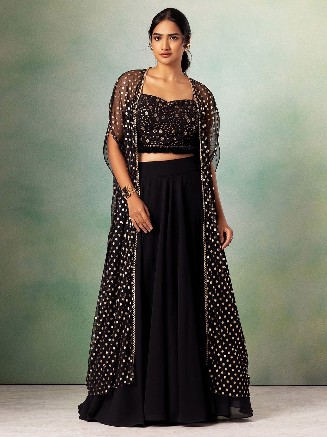 

Indya Luxe Women Top with Skirt, Black