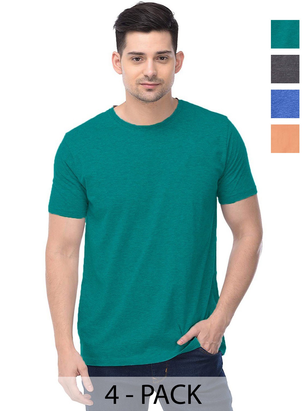 

COLOR CAPITAL Unisex Pack Of 4 Solid Round Neck Cotton T-shirts, Green