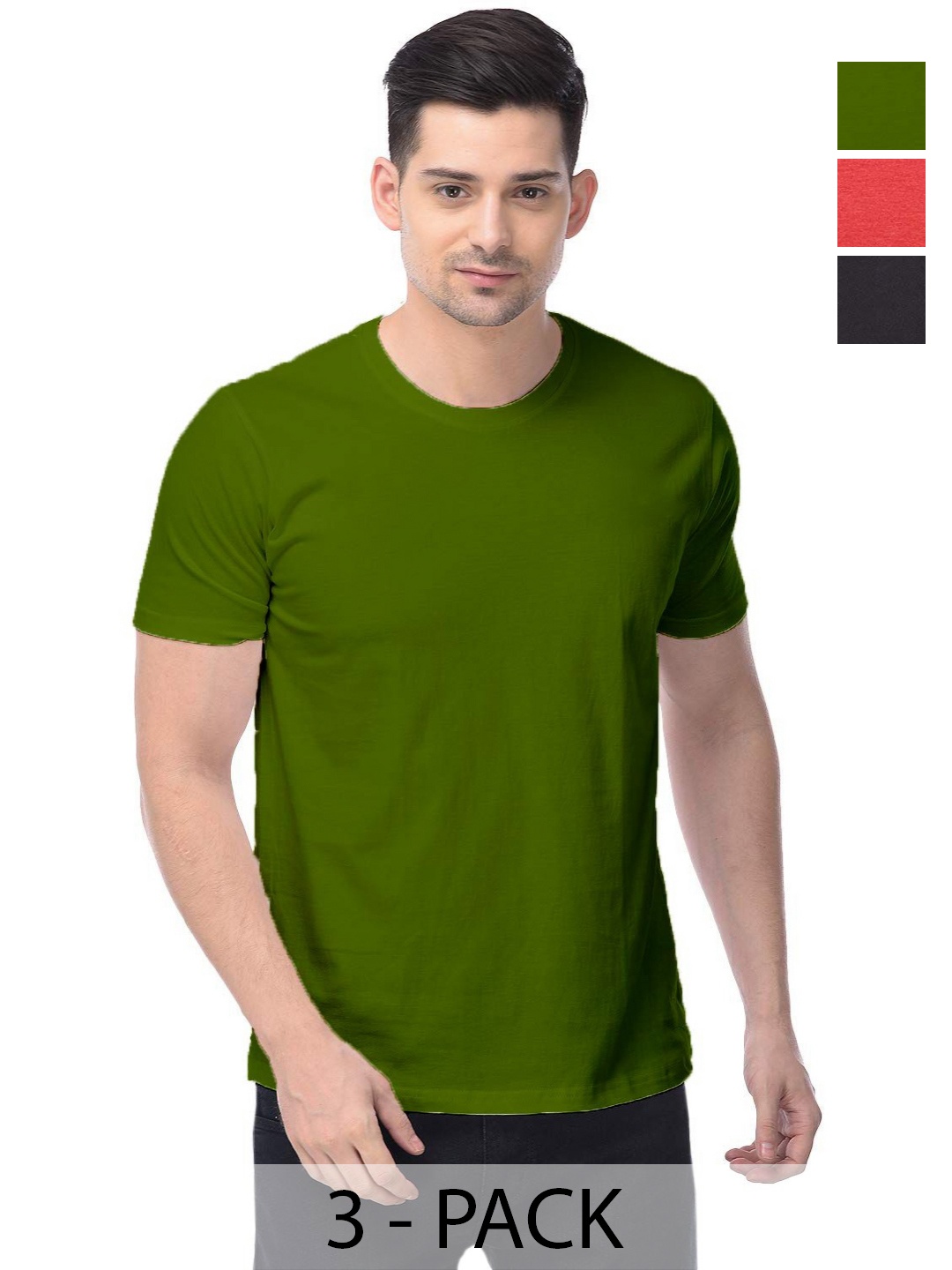 

COLOR CAPITAL Unisex Pack Of 3 Solid Round Neck Cotton T-shirts, Red