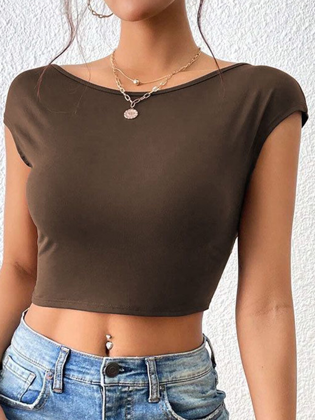 

StyleCast Women Solid Round Neck Cotton Top, Rust