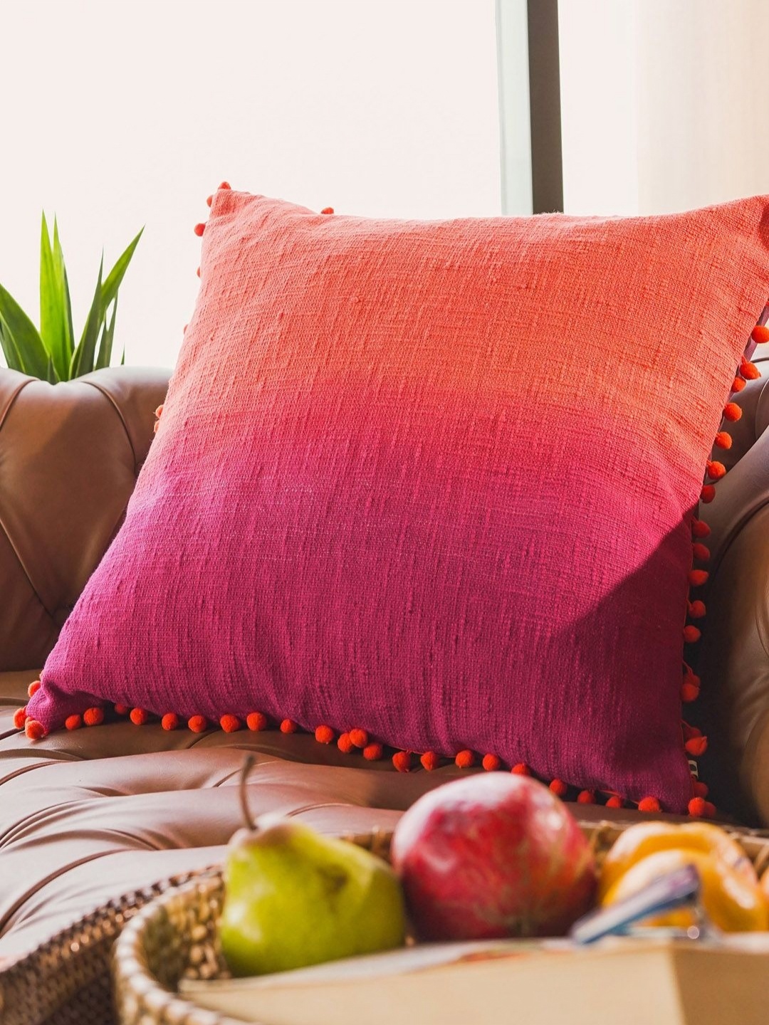 

ONSETHOMES flair of nature Pink Cotton Colourblocked Square Cushion Cover