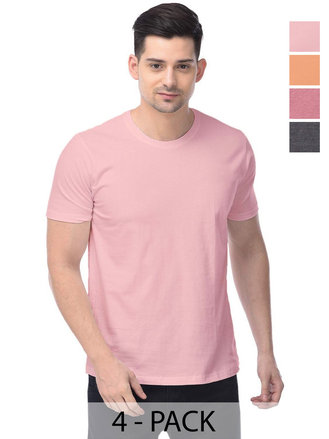 

COLOR CAPITAL Unisex Pack Of 4 Solid Round Neck Cotton T-shirts, Pink