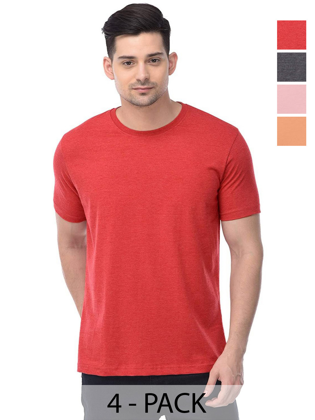 

COLOR CAPITAL Unisex Pack Of 4 Solid Round Neck Cotton T-shirts, Pink