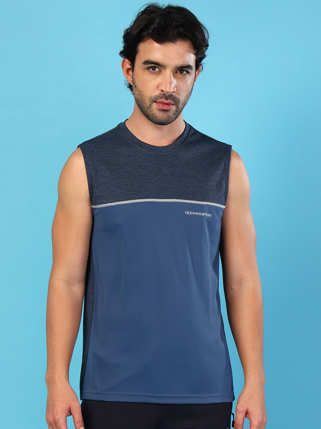 

Technosport Colorblock Slim Fit Round Neck Sports Innerwear Vest with TECHNOCOOL+, Navy blue