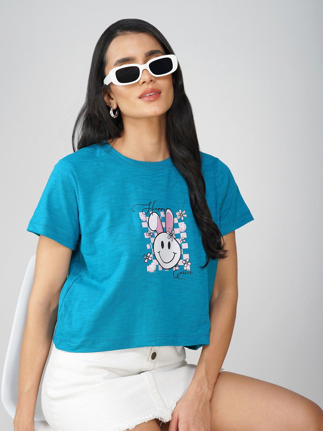 

Street22 Print Cotton Crop Top, Blue