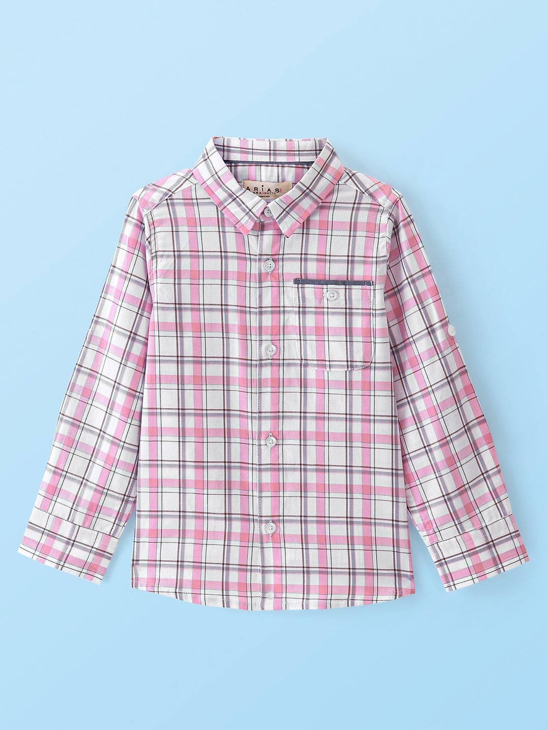 

ARIAS By LARA DUTTA Boys Button-Down Collar Tartan Checked Cotton Casual Shirt, Pink