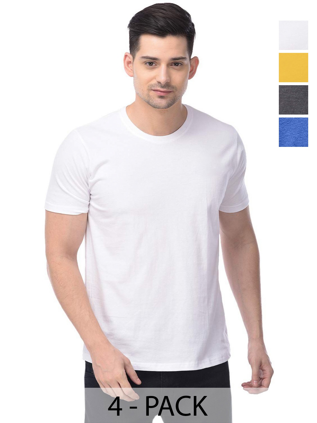 

COLOR CAPITAL Unisex Pack Of 4 Solid Round Neck Cotton T-shirts, White