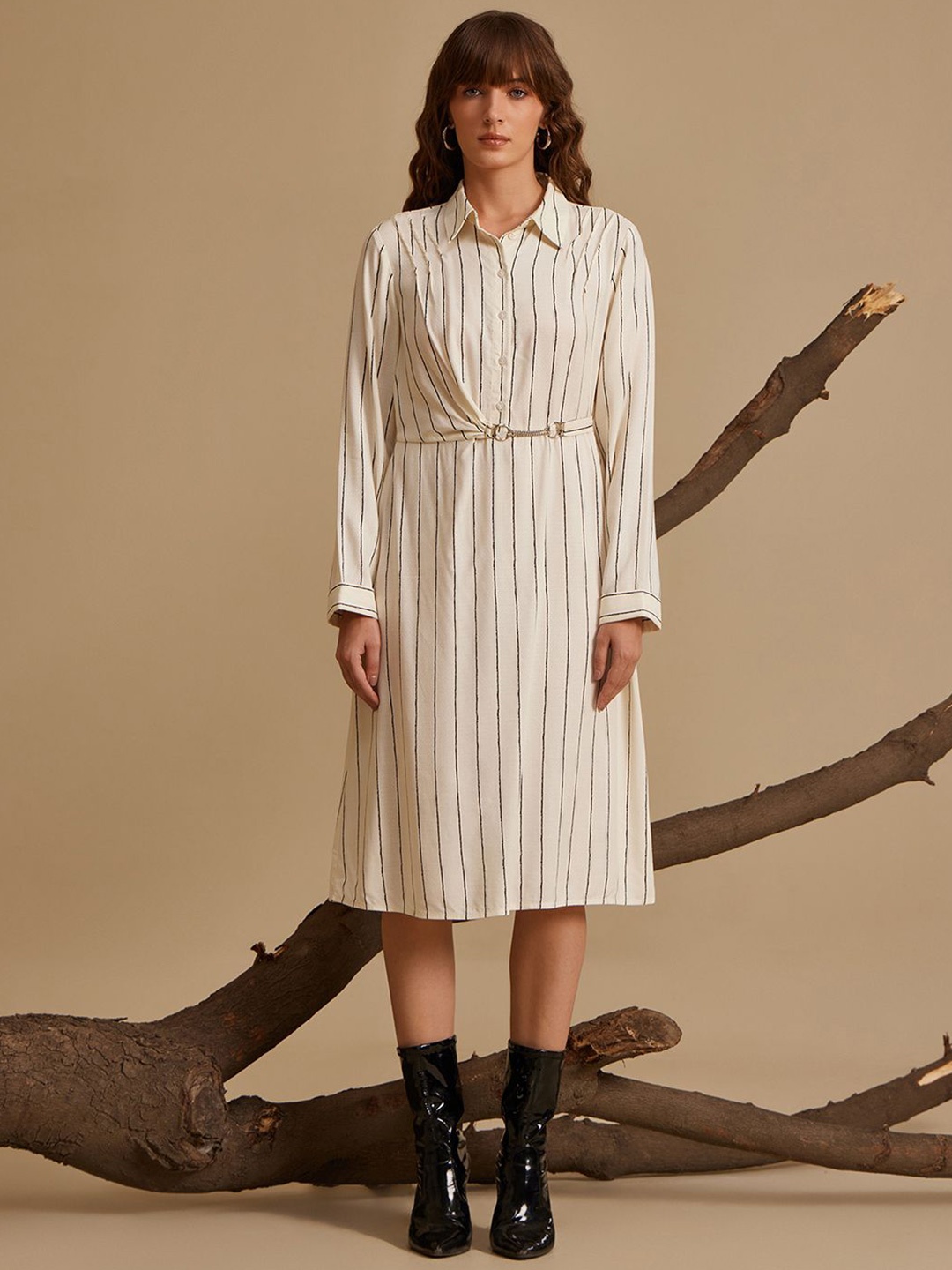 

Kazo Striped Shirt Midi Dress, Off white