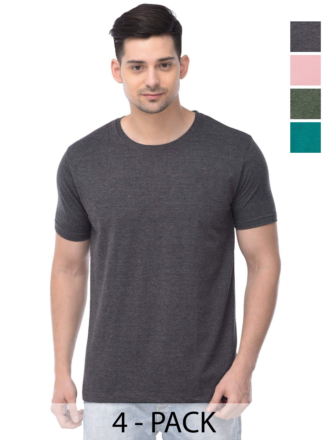 

COLOR CAPITAL Unisex Pack Of 4 Cotton T-Shirts, Grey