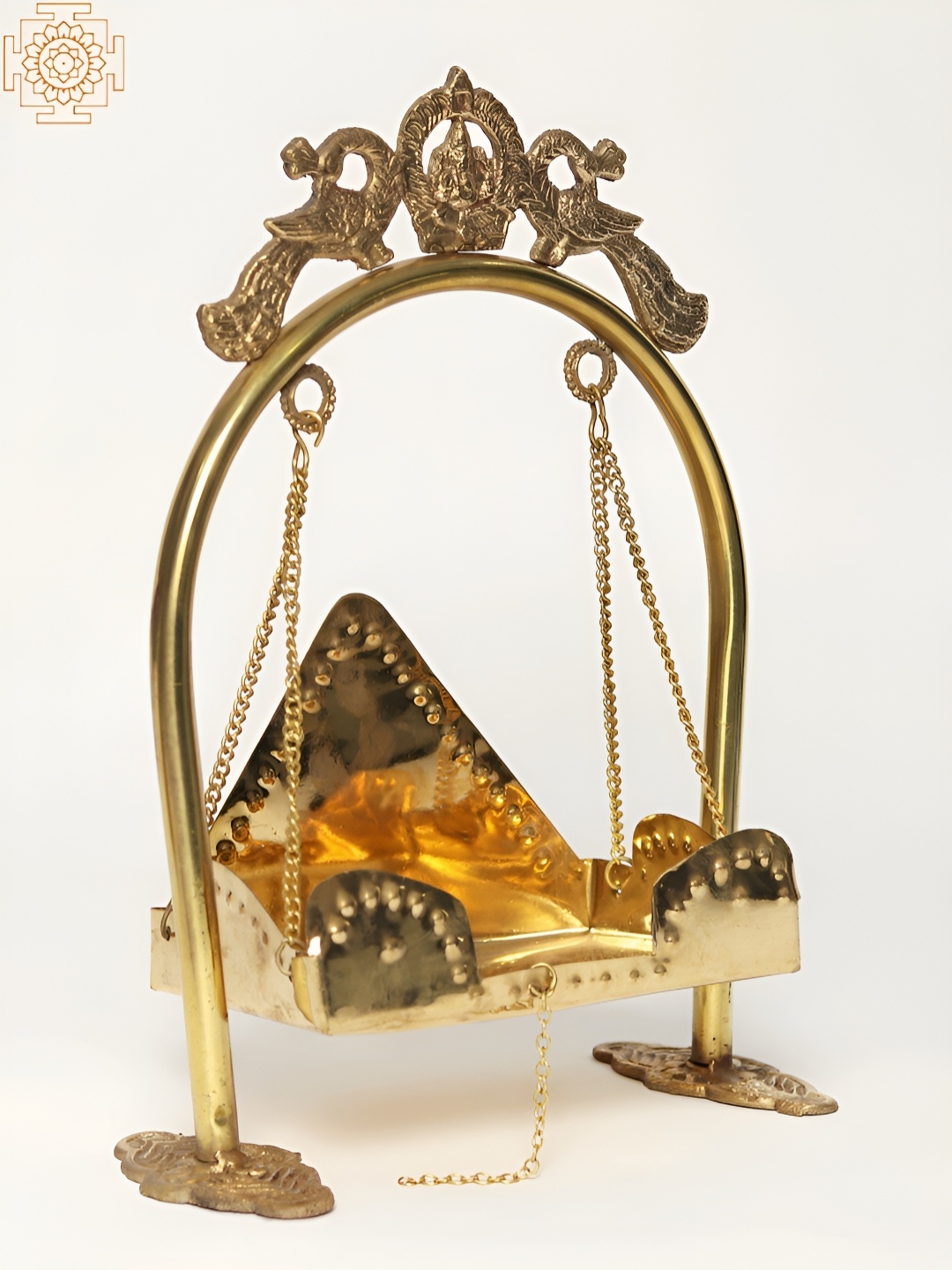 

Exotic India 11" Brass Peacock Design Swing for Deity, Gold