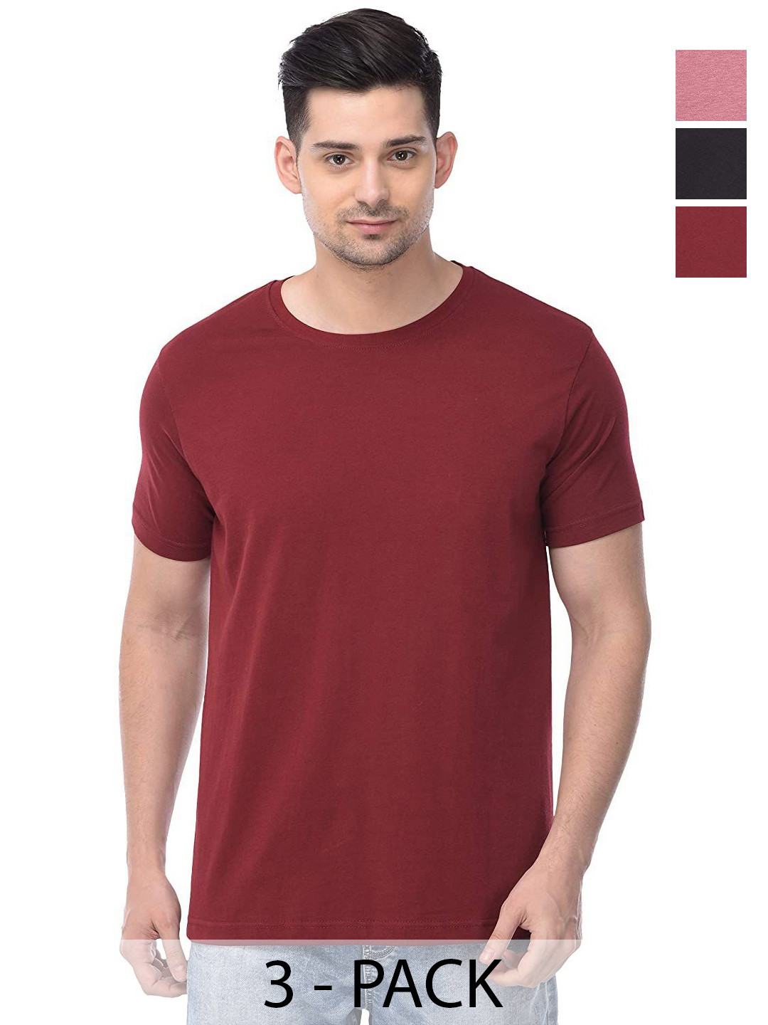 

COLOR CAPITAL Unisex Pack Of 3 Solid Round Neck Cotton T-shirts, Na
