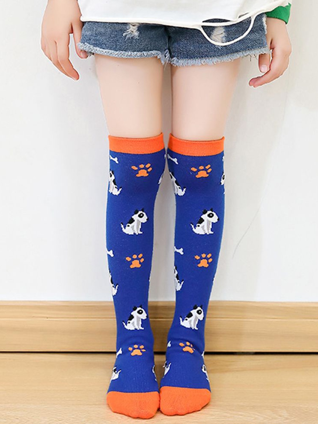 

NESKA MODA Girls Printed Knee-Length Socks, Navy blue