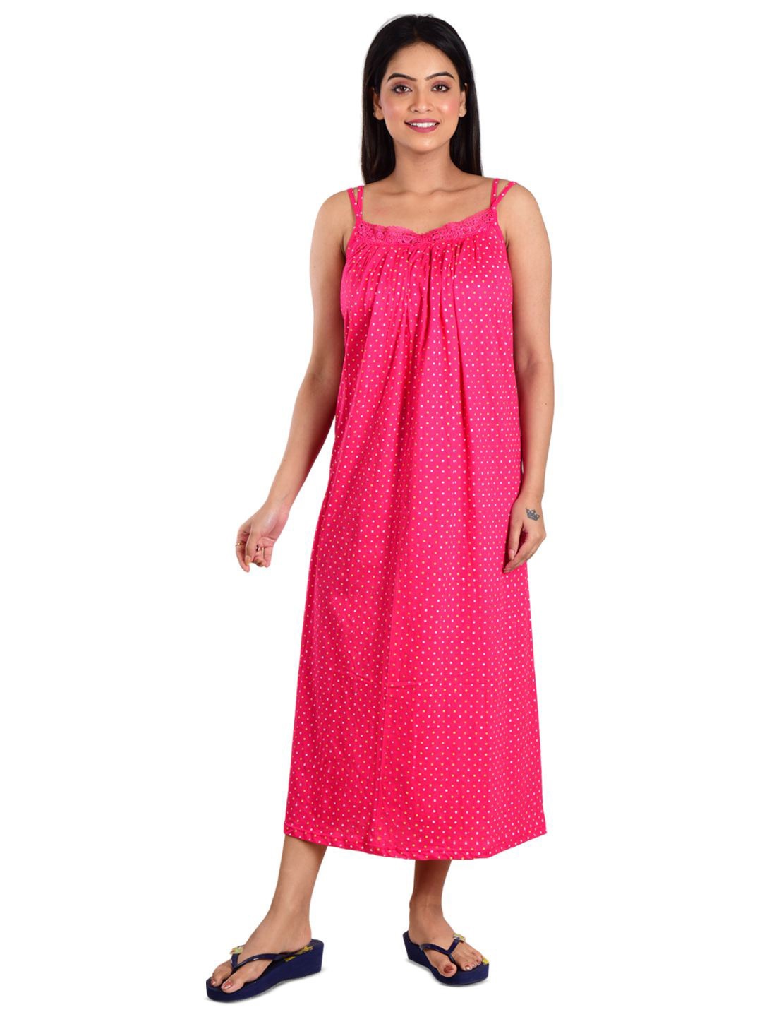 

DUI KONNA Polka Dots Printed Nightdress, Pink