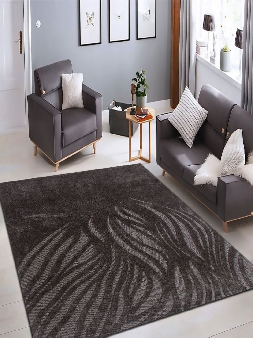 

MULTITEX Grey & Black Floral Anti-Skid Carpet