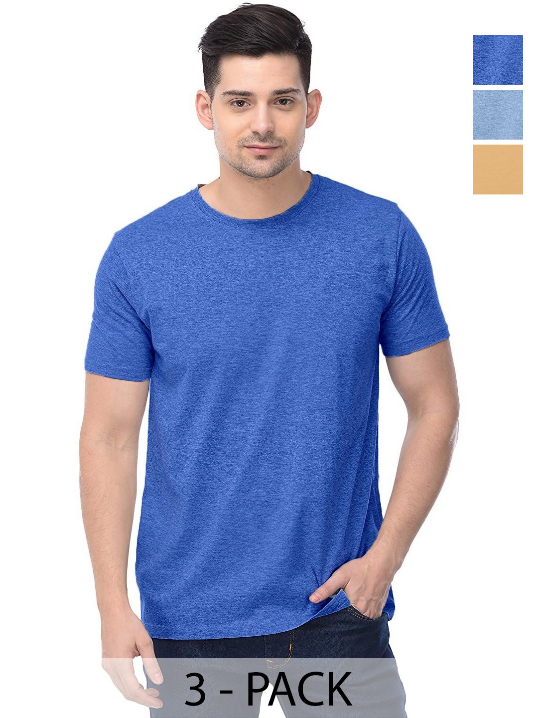 

COLOR CAPITAL Unisex Pack Of 3 Solid Round Neck Cotton T-shirts, Cream