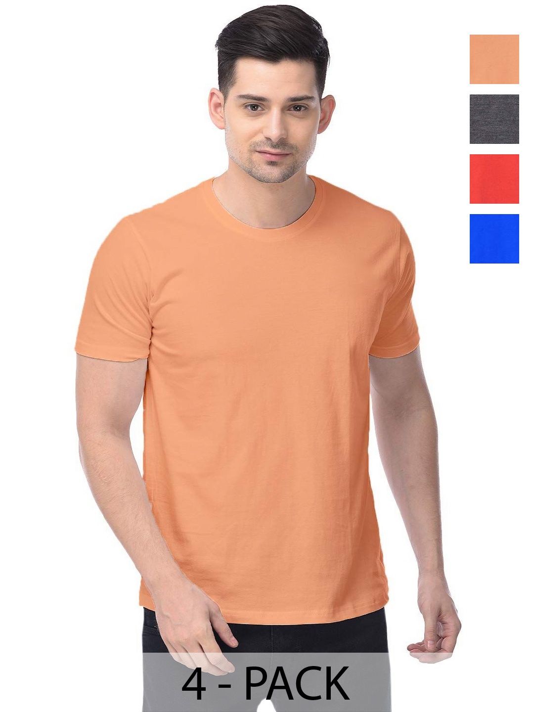 

COLOR CAPITAL Unisex Pack Of 4 Cotton T-Shirts, Orange