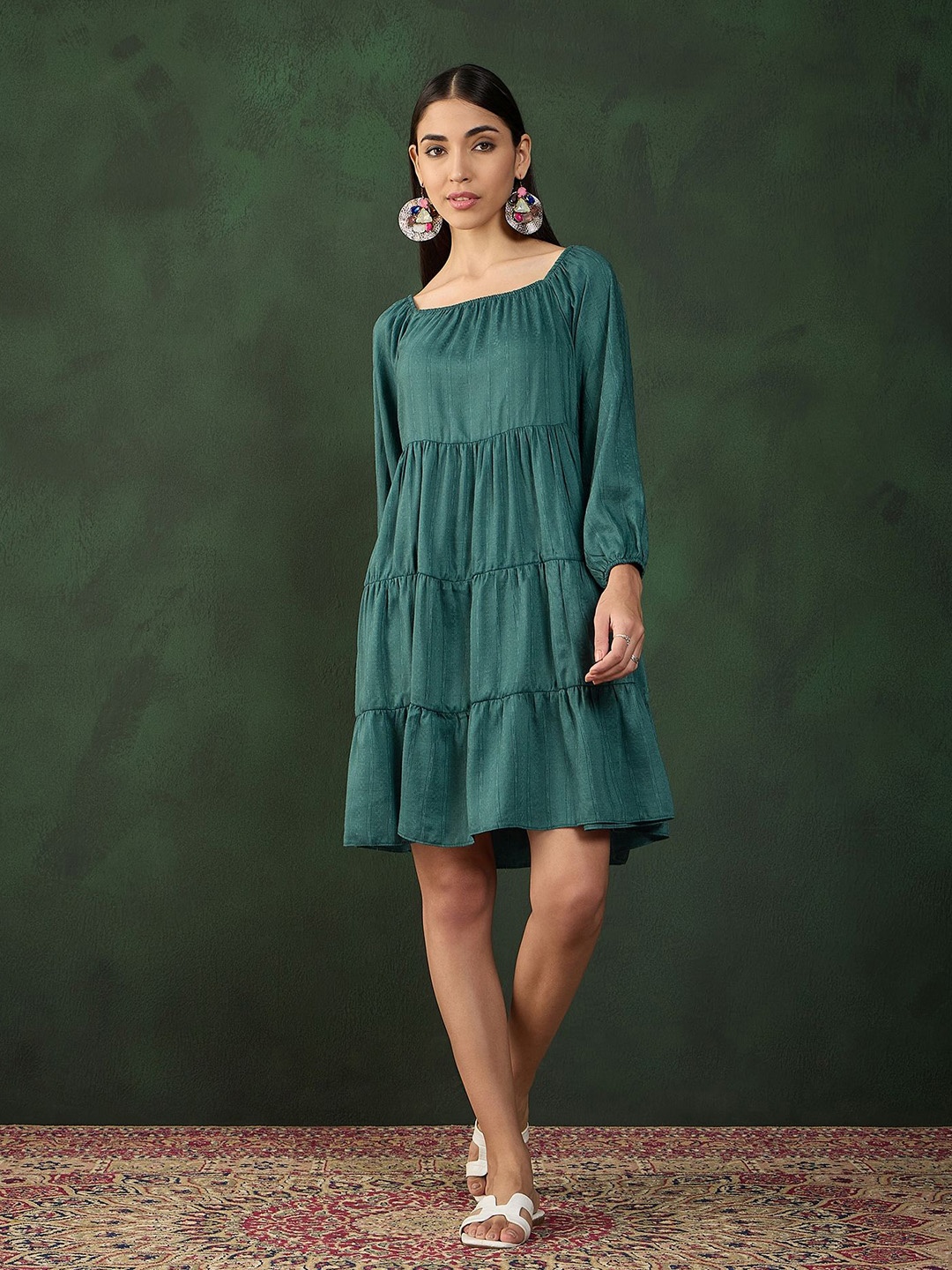 

Nimayaa Puff Sleeve Fit & Flare Midi Dress, Teal