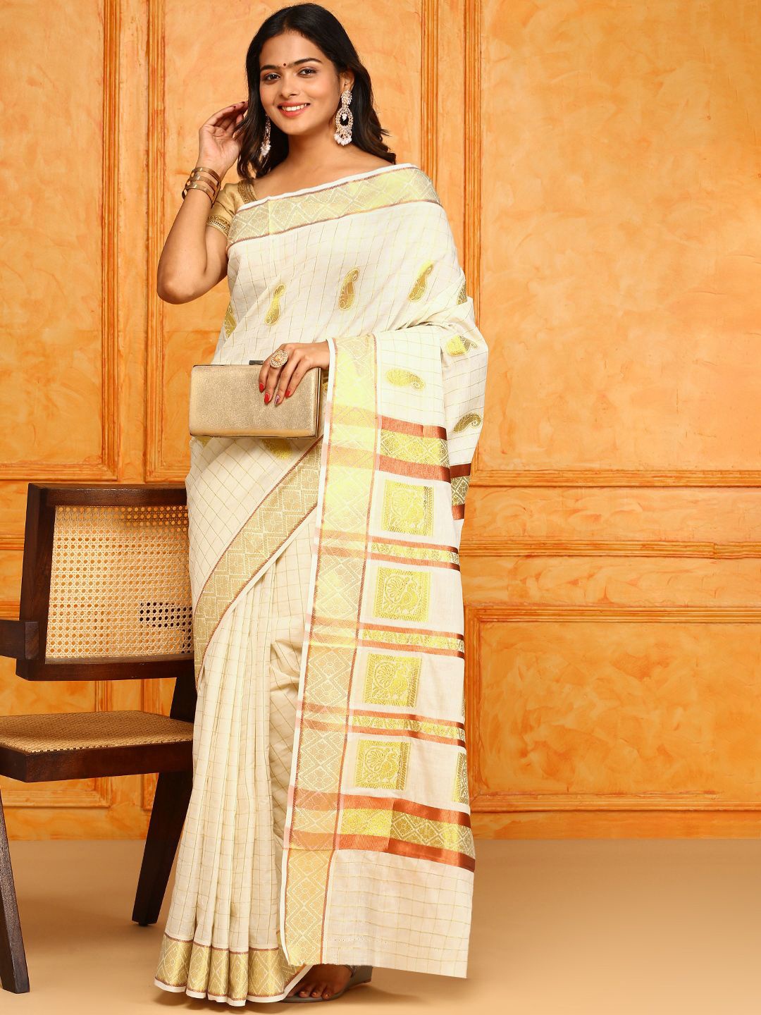 

Ramraj Checked Zari Pure Cotton Saree, Cream