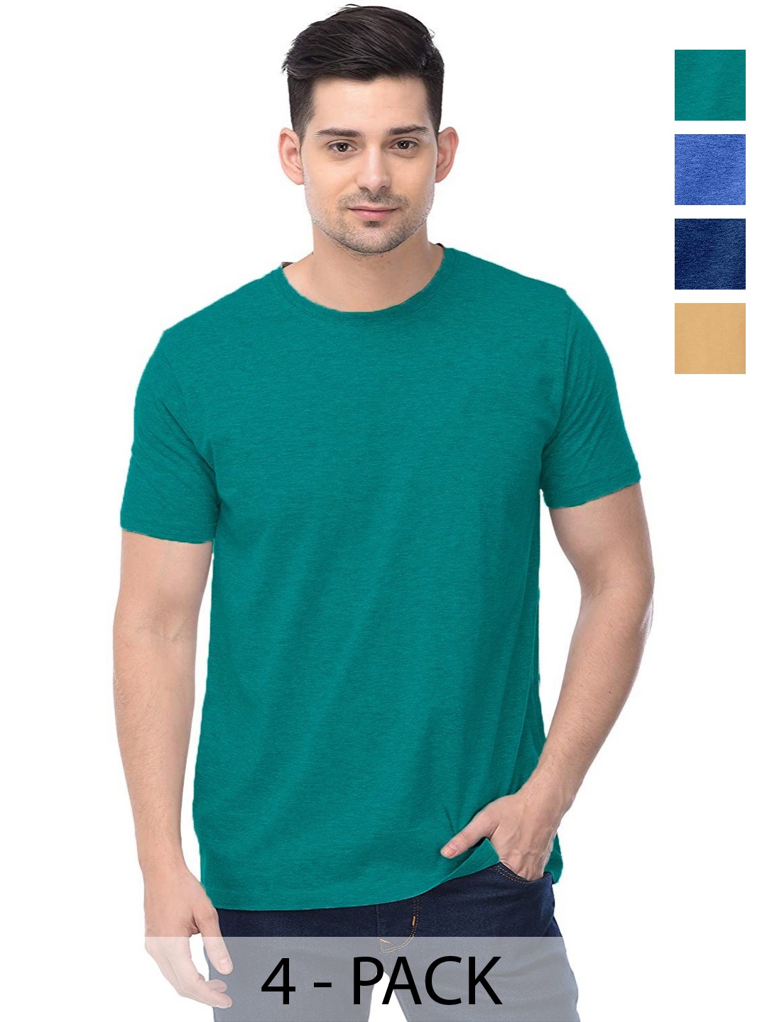 

COLOR CAPITAL Unisex Pack Of 4 Solid Round Neck Cotton T-shirts, Na