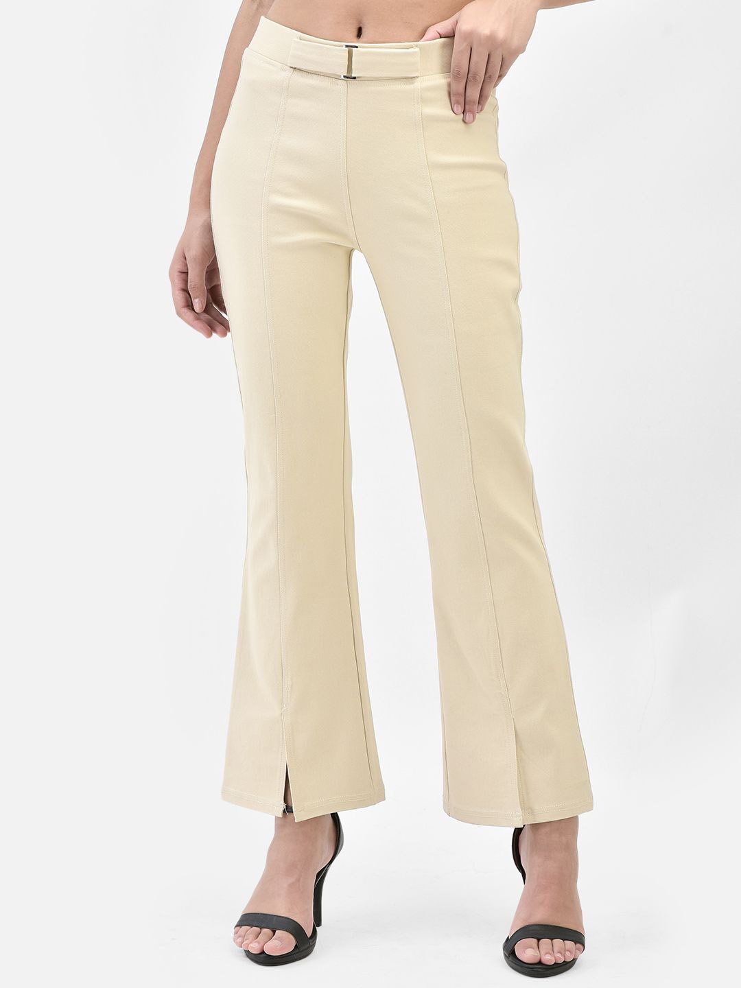 

FUTURO Women Super Flared High-Rise Trousers, Beige